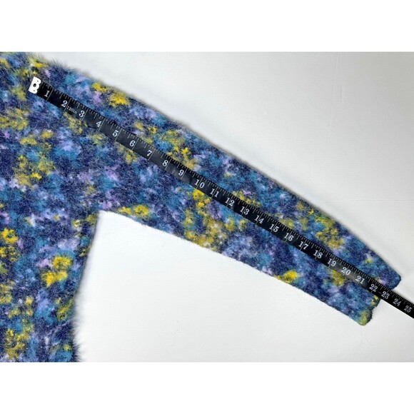 Pilcro Anthropologie Fuzzy Sweater Medium Cropped Floral Blue Abstract Knit - Picture 7 of 10